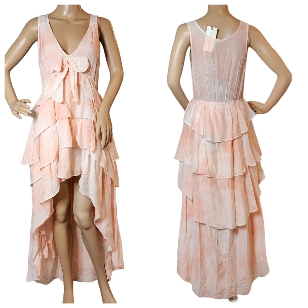 NWT LoveShackFancy Risley Dress Peach Twist Hand Dye Stretch Waist Sleeveless M